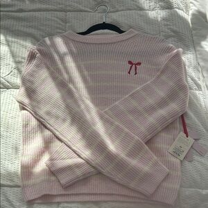 Pink Striped Sweater with Bow Detail